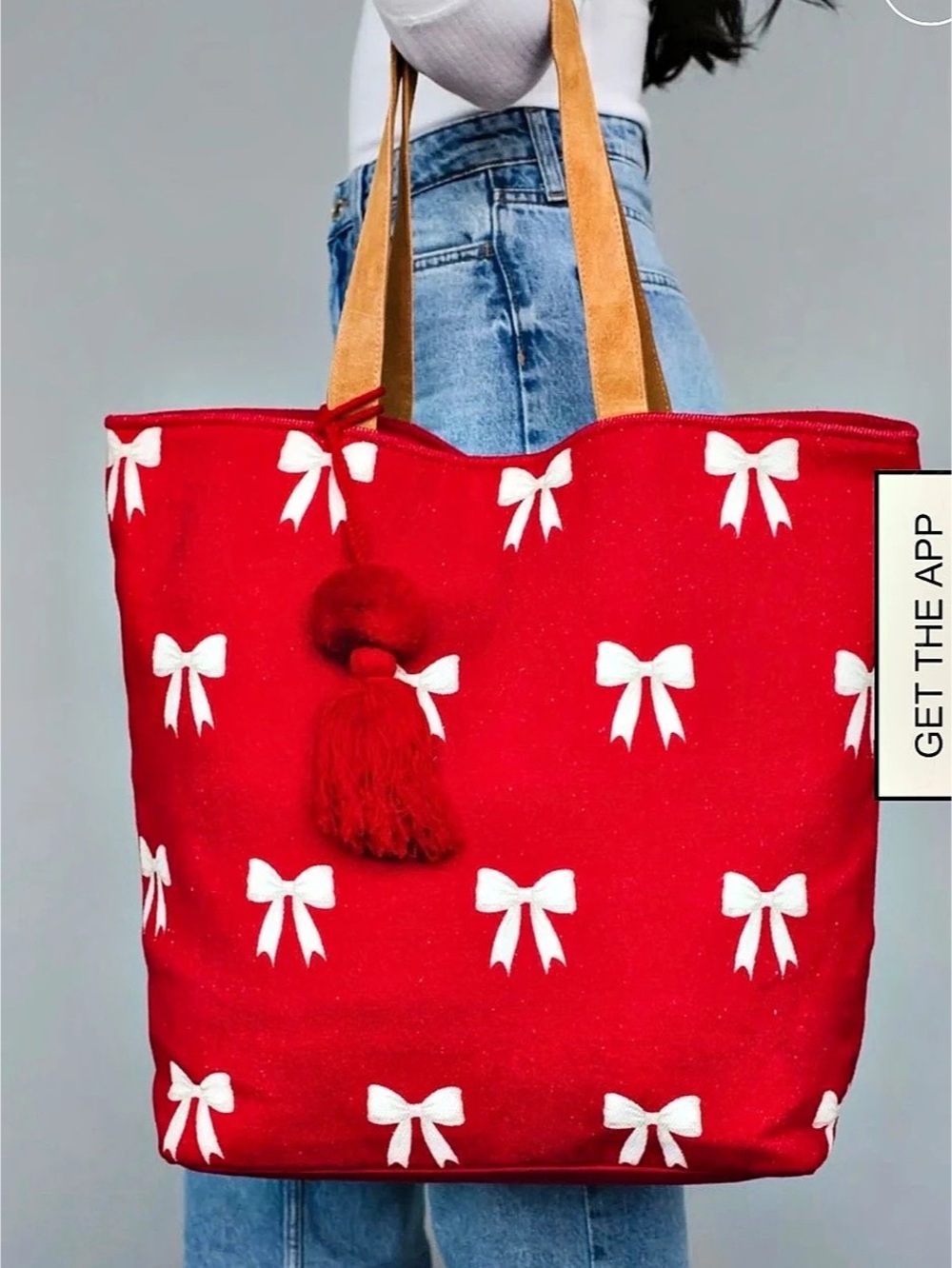 Panache Apparel Bow Tote in Red & White